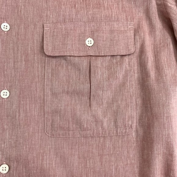 Theory Mens Large Heather Red Button Down Shirt Long Sleeve 2 Front Pockets - Picture 3 of 12